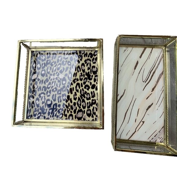 Rachel Zoe Glass Vanity Trinket Tray Leopard Cheetah Gold Tone Office Bathroom 2 - Picture 1 of 14
